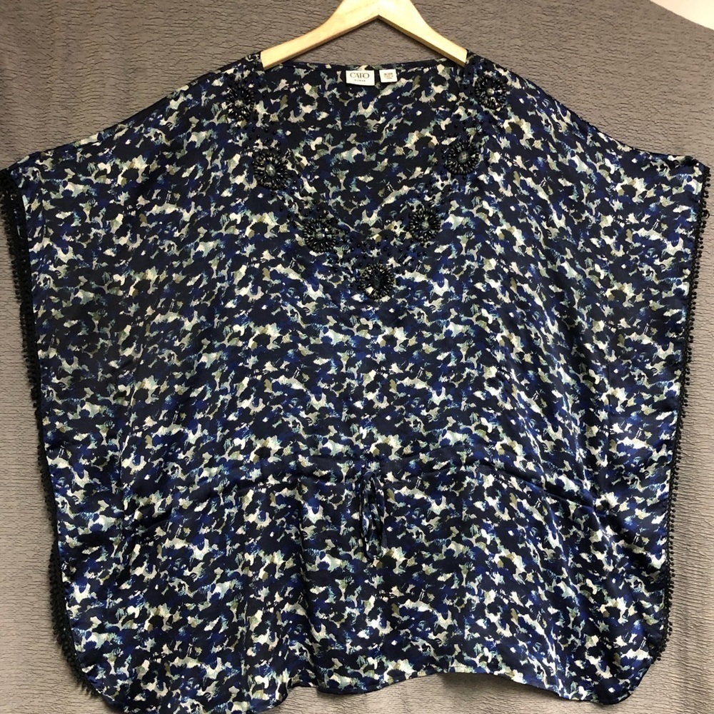 Cato woman, 18/20 chiffon V-neck top with bead embellishment kamino with lace